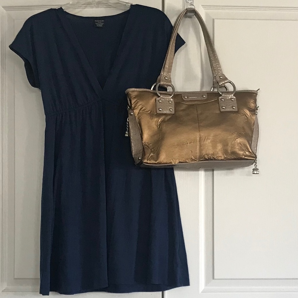 Bundle:Boho blue dress & Kathy Van Zealand Tote Blue Sz S